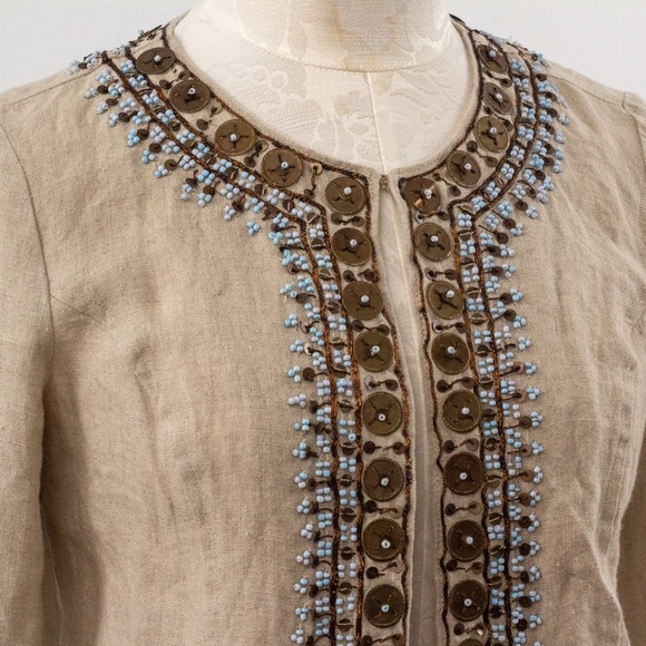 Chico's XS S Linen Embellished Blazer Jacket Layer - Picture 10 of 12